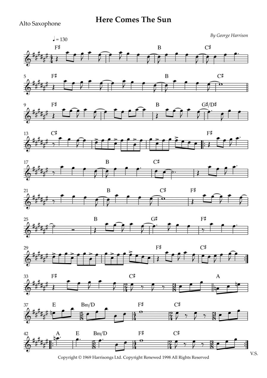 Here Comes The Sun Alto Saxophone scores gallery preview page 1