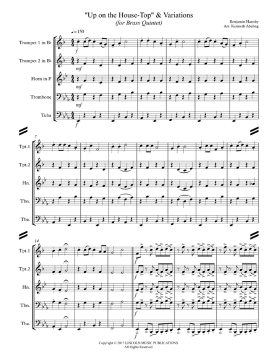 Up on the House-Top & Variations (for Brass Quintet) Brass Quintet scores gallery preview page 2