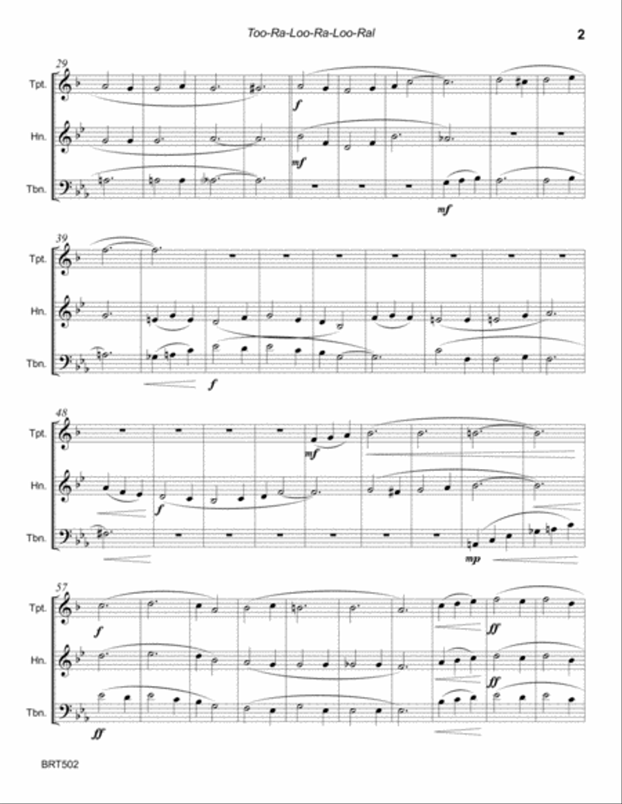 TOO RA LOO RA LOO RAL for BRASS TRIO (unaccompanied) Brass Trio scores gallery preview page 2