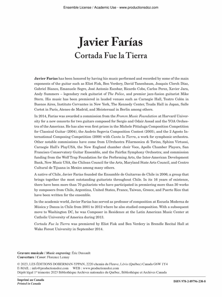 Cortada Fue la Tierra Classical Guitar scores gallery preview page 1