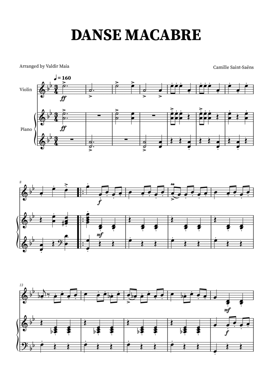 Danse Macabre - Violin and Piano Violin Solo scores gallery preview page 1