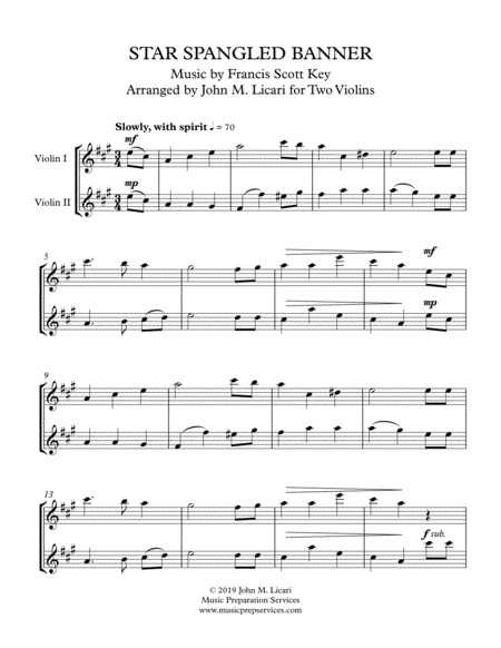 Star Spangled Banner (Two Violins)