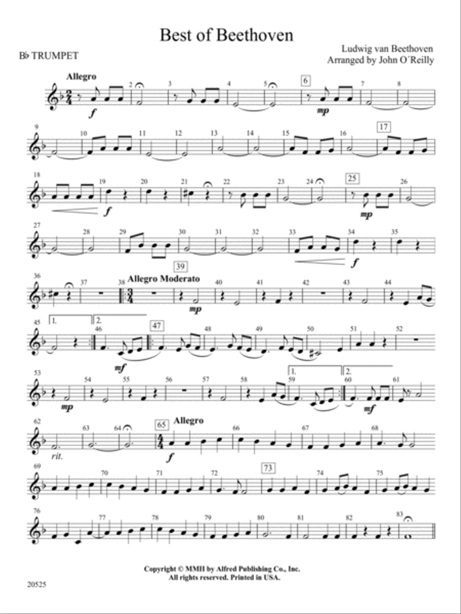 Best of Beethoven: 1st B-flat Trumpet Concert Band scores gallery preview page 1