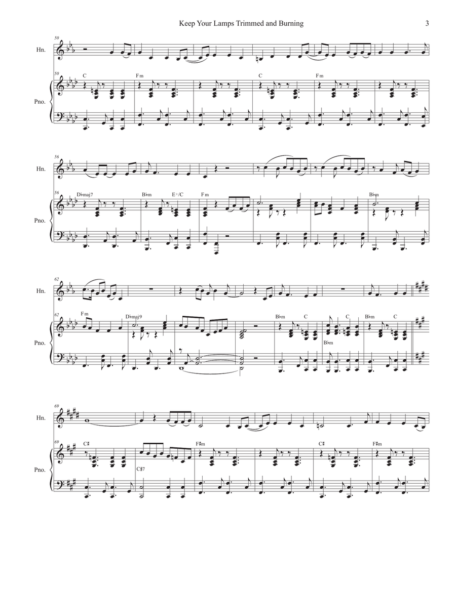 Keep Your Lamps Trimmed And Burning (French Horn solo and Piano) Piano scores gallery preview page 3