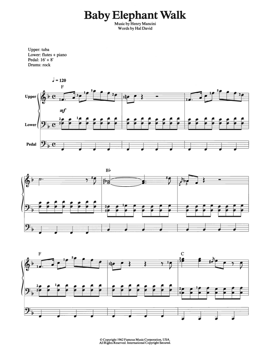 Baby Elephant Walk Organ Solo scores gallery preview page 1