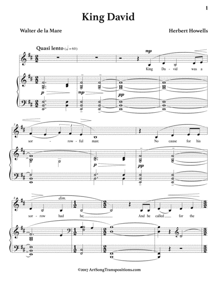 HOWELLS: King David (transposed to B minor)