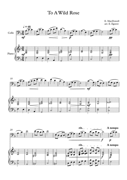 To A Wild Rose, Edward MacDowell, For Cello & Piano image number null