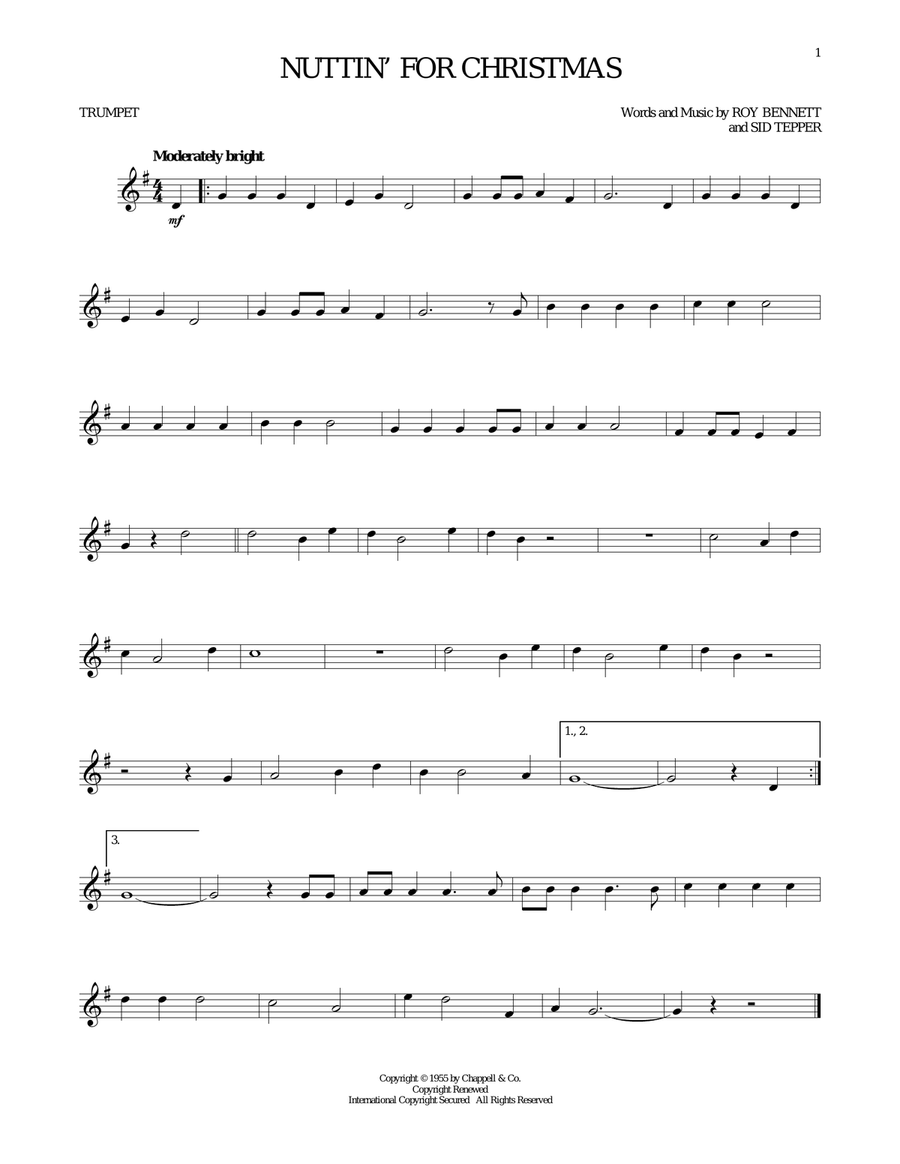 Nuttin' For Christmas Nuttin' For Christmas Trumpet Solo scores gallery preview page 1