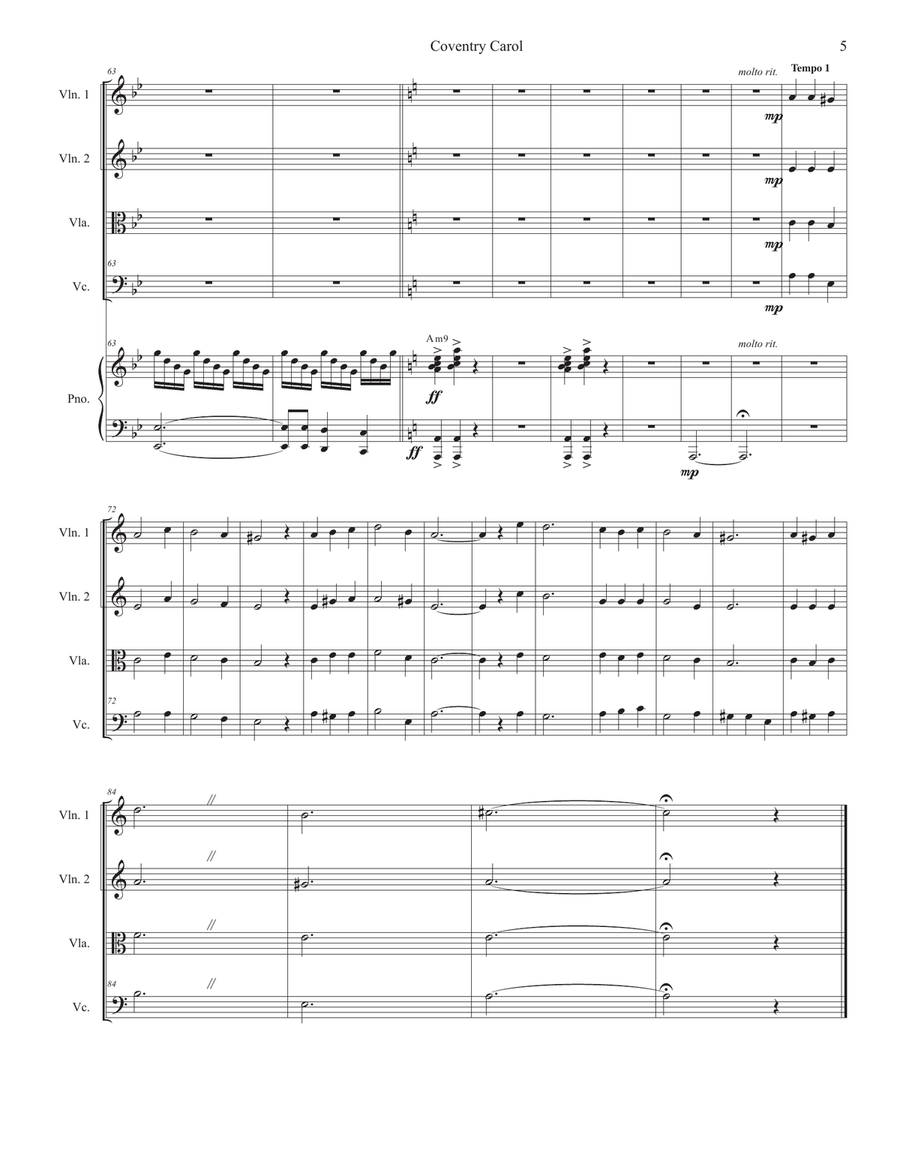 Coventry Carol (String Quartet and Piano) Piano Quintet scores gallery preview page 6
