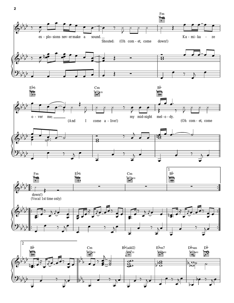 Kamikaze Piano, Vocal, Guitar scores gallery preview page 2