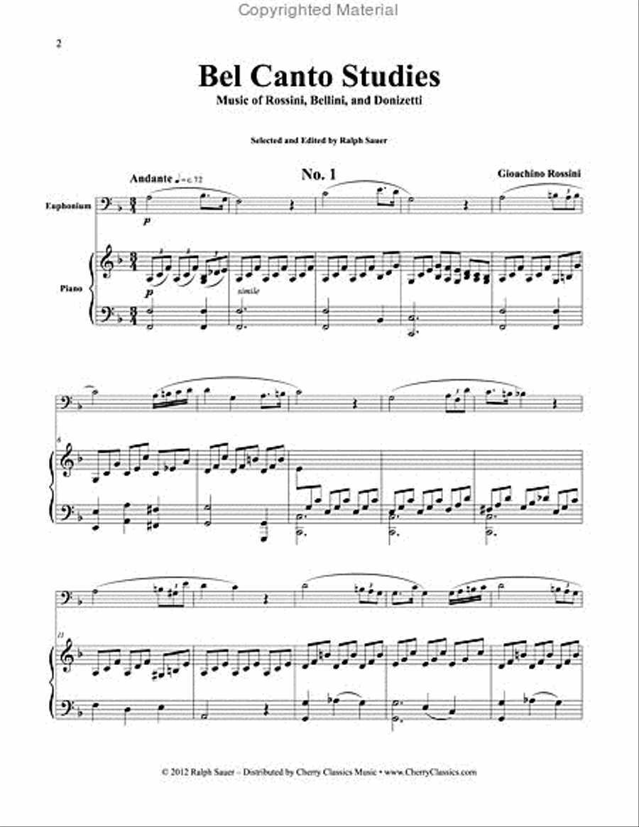 Bel Canto Studies for Euphonium with Piano