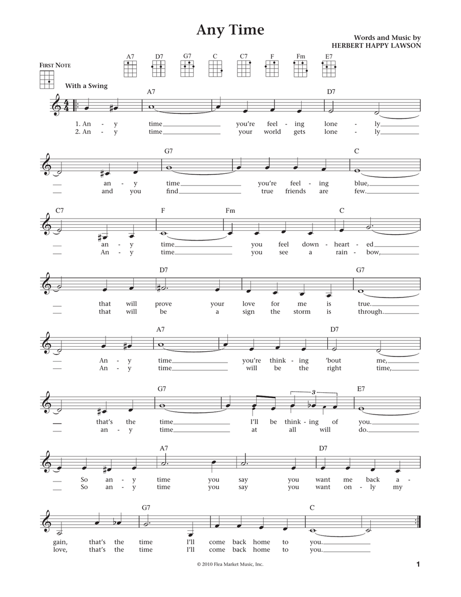 Any Time (from The Daily Ukulele) (arr. Liz and Jim Beloff) Ukulele scores gallery preview page 1