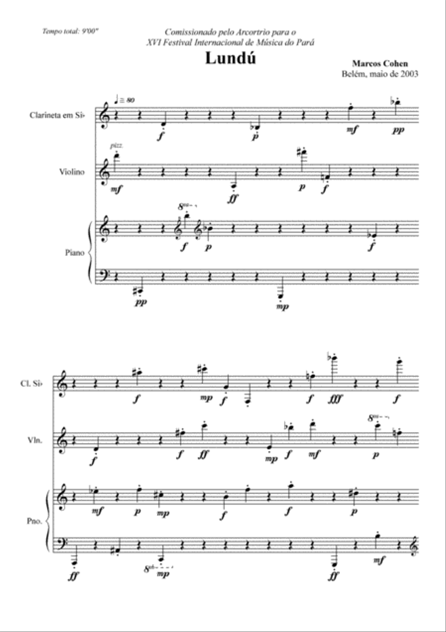 Lundú, for Clarinet, Violin and Piano Small Ensemble scores gallery preview page 1