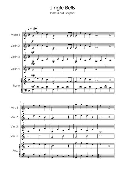 Jingle Bells - Violin Quartet w/ Piano image number null