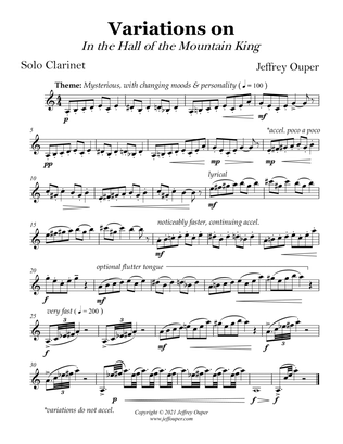 Book cover for Variations on Grieg's "In the Hall of the Mountain King" for solo clarinet