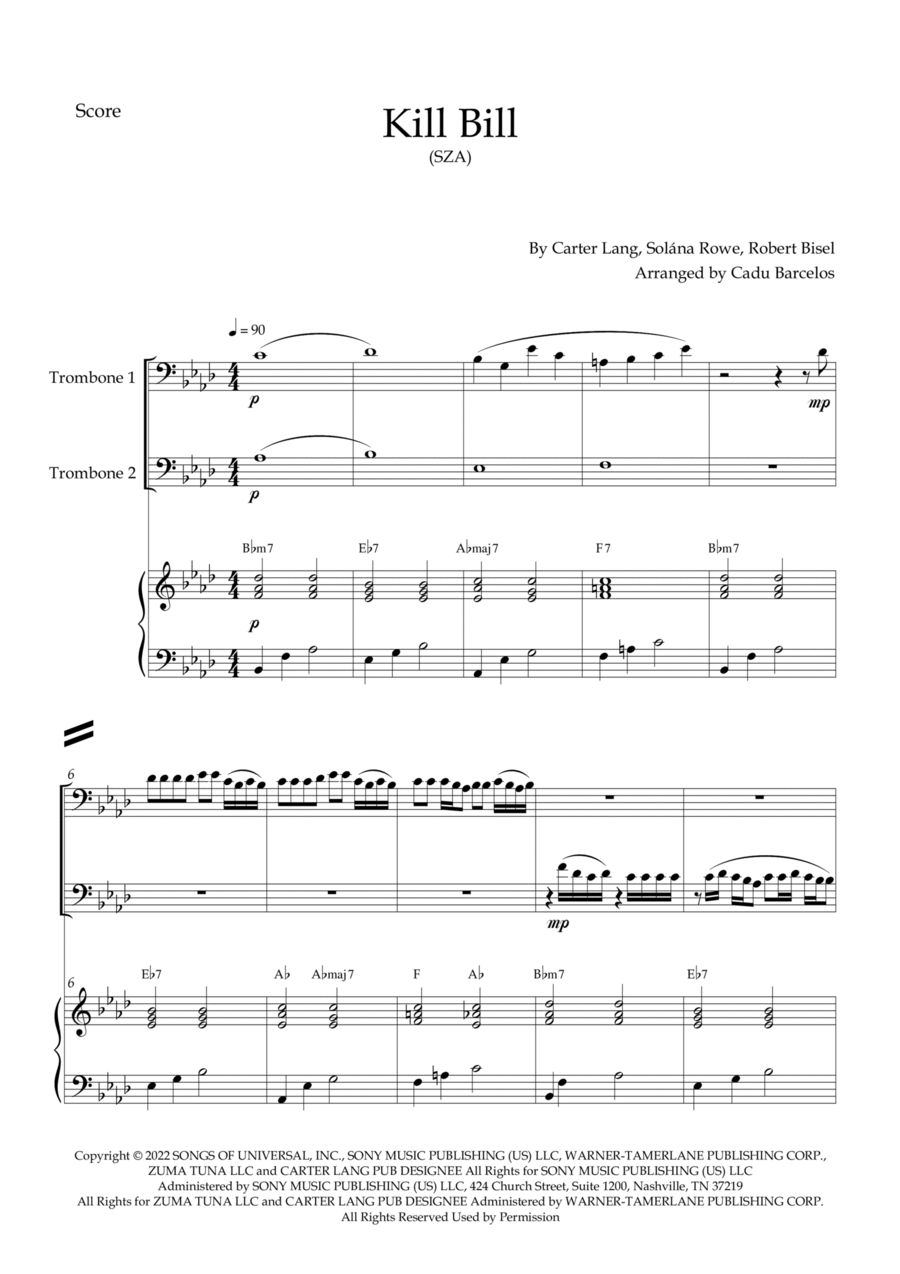 Kill Bill Trombone Duet scores gallery preview page 1