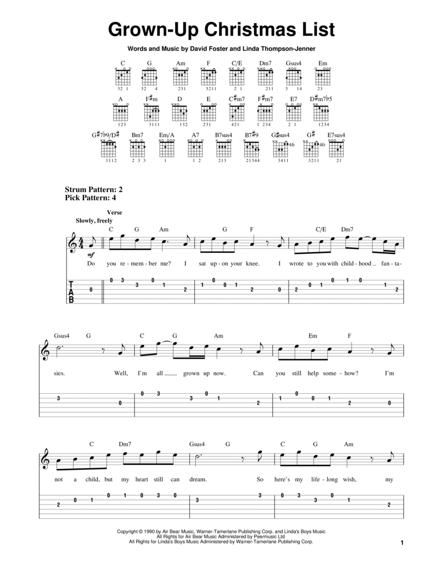 Grown-Up Christmas List Guitar Tablature scores gallery preview page 1