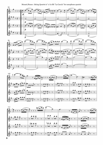 Wolfgang Amadeus Mozart: String Quartet no. 17 in Bb K 458, arranged for SATB saxophone quartet by D