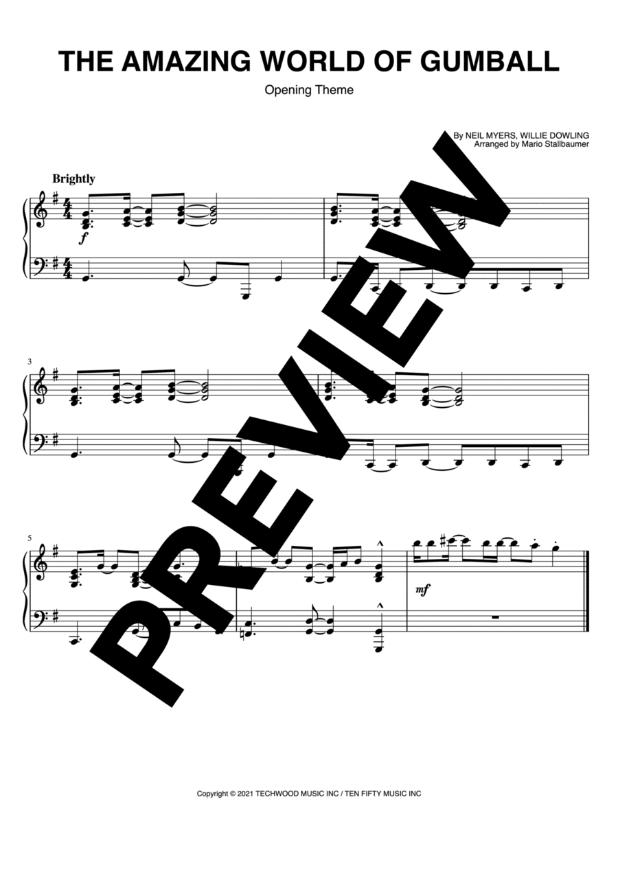 Amazing World Of Gumball Opening Theme Piano Solo scores gallery preview page 1