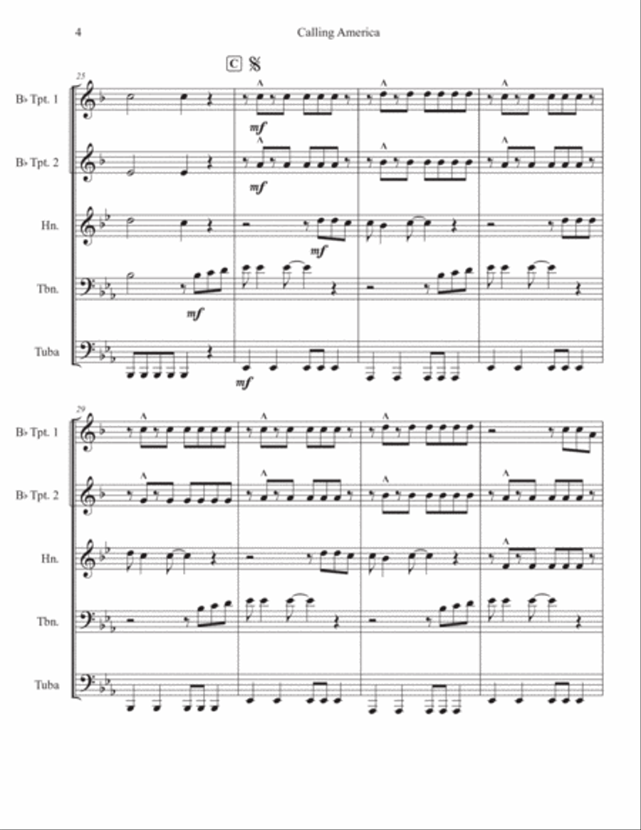 Calling America Brass Quintet scores gallery preview page 4