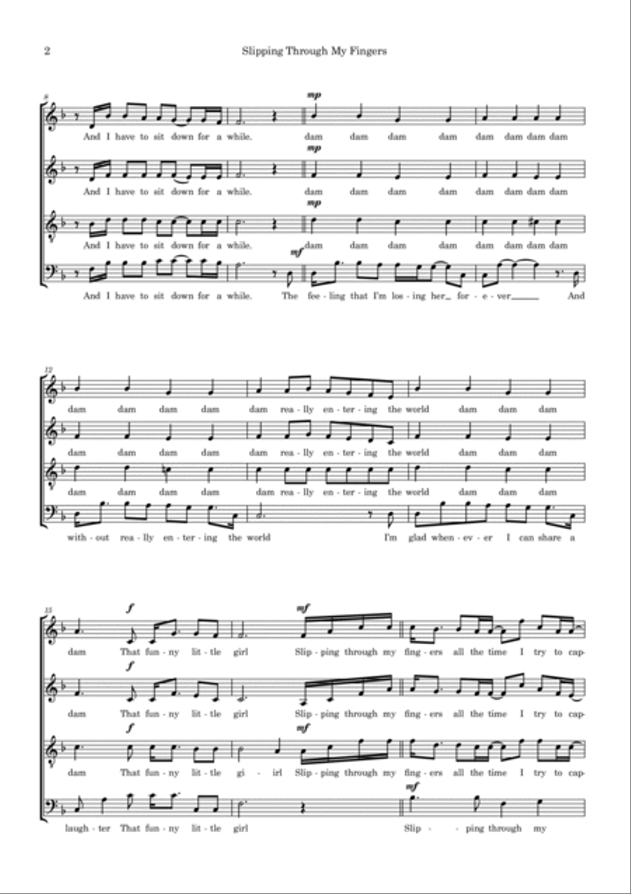 Slipping Through My Fingers 4-Part scores gallery preview page 2