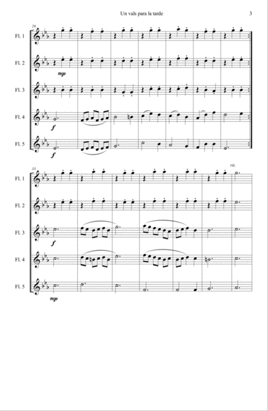 Vals para la tarde, quinteto de flautas Small Ensemble scores gallery preview page 3