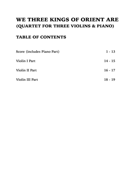 We Three Kings (Quartet for Three Violins and Piano) image number null