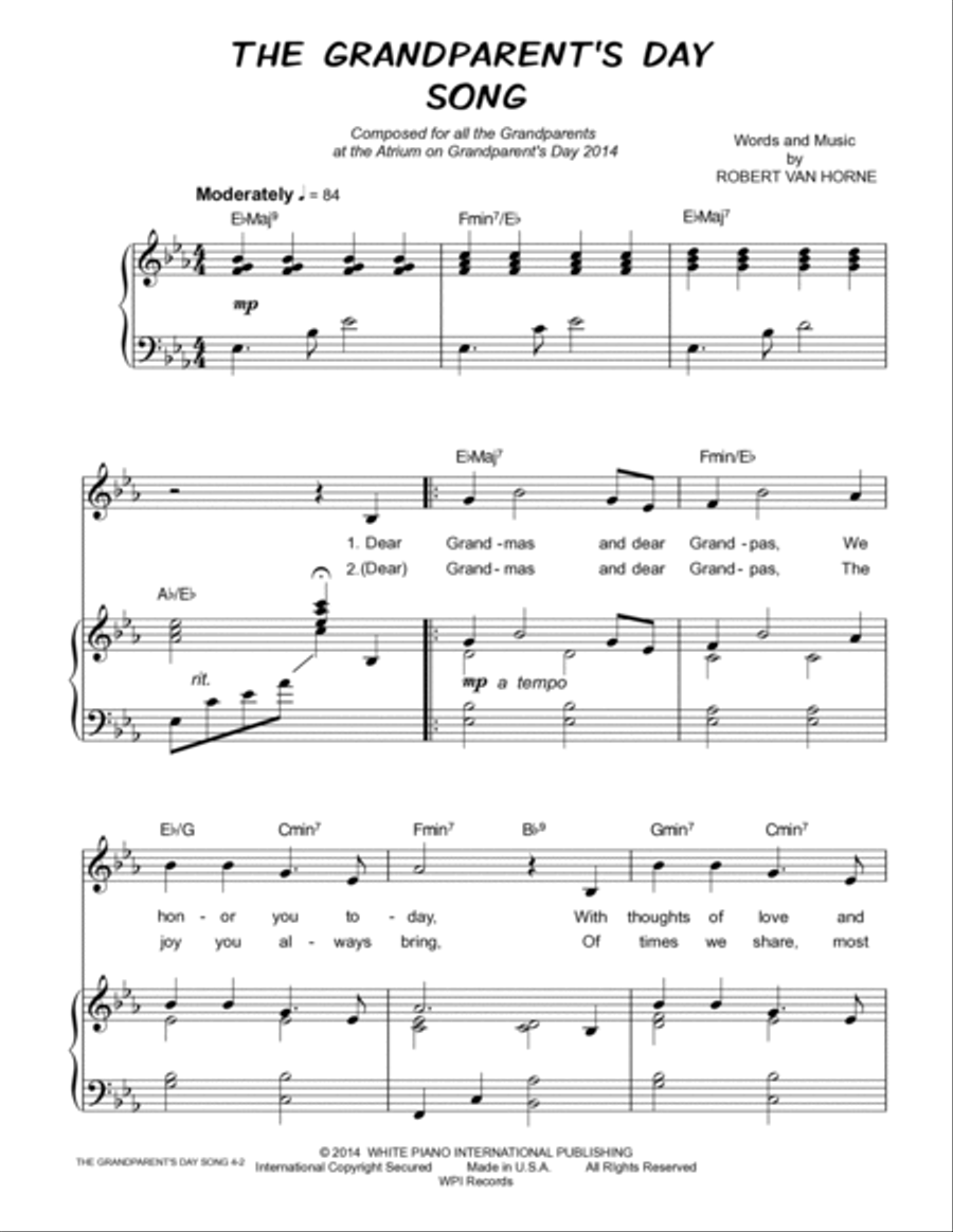 THE GRANDPARENT'S DAY SONG (Piano/Vocal) by Robert Van Horne Voice scores gallery preview page 2