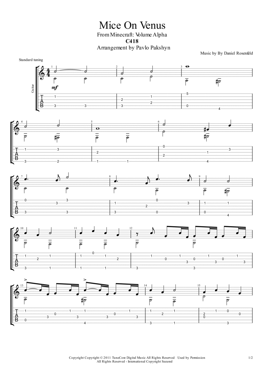 Mice On Venus Guitar Tablature scores gallery preview page 1