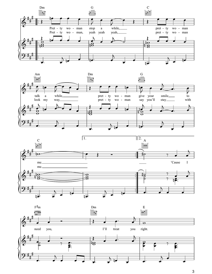 Oh, Pretty Woman Piano, Vocal, Guitar scores gallery preview page 3
