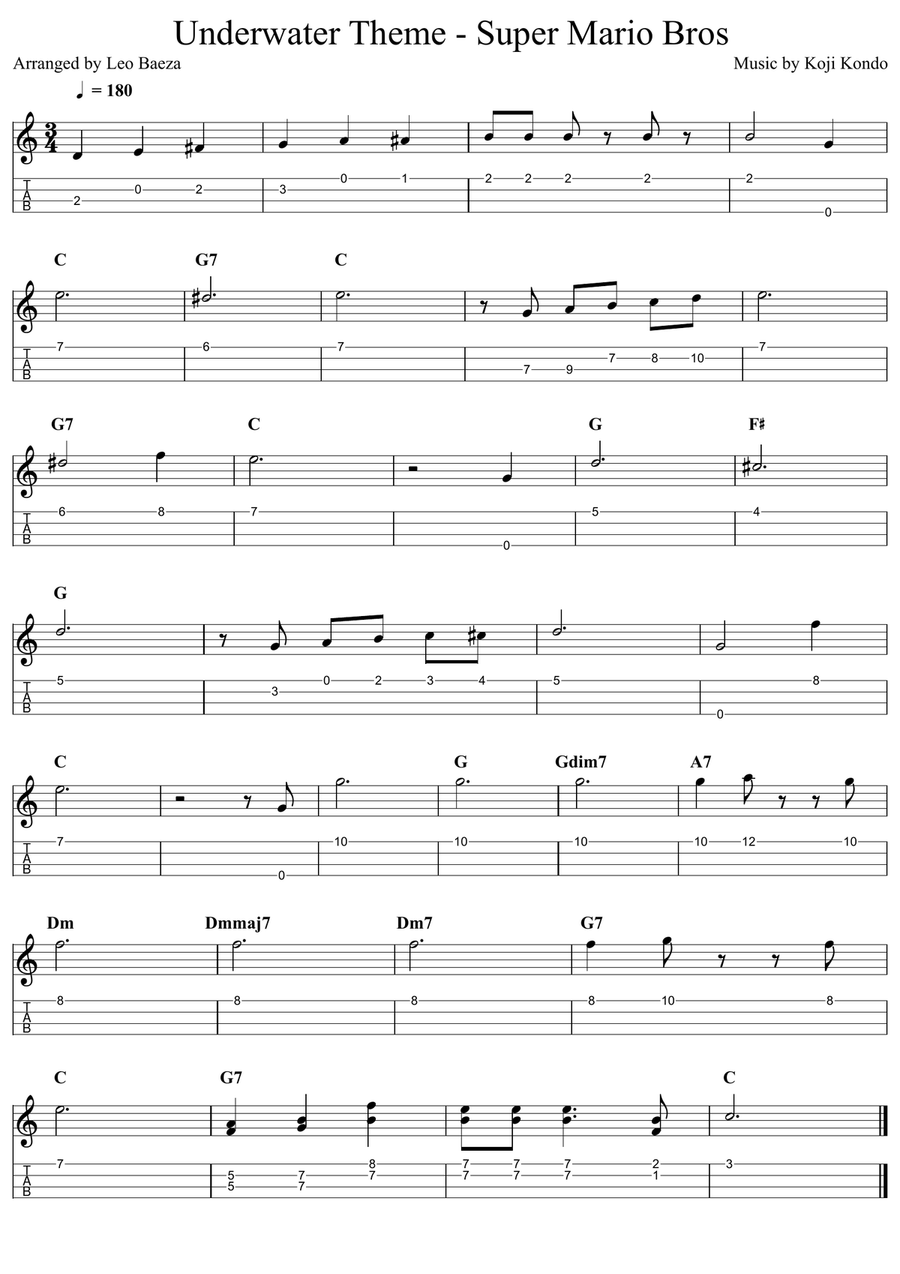 Underwater Theme - Super Mario Bros Ukulele scores gallery preview page 1
