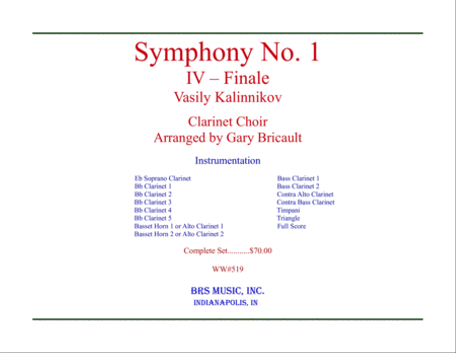 Symphony No. 1, Finale Symphony No. 1, Finale Clarinet Choir scores gallery preview page 1