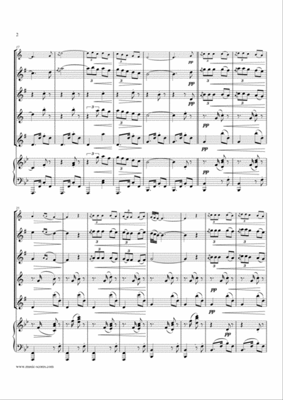 La Paloma - Soprano and Alto Saxes (or 2 Altos), Tenor Sax, Baritone Sax and Piano Woodwind Ensemble scores gallery preview page 2
