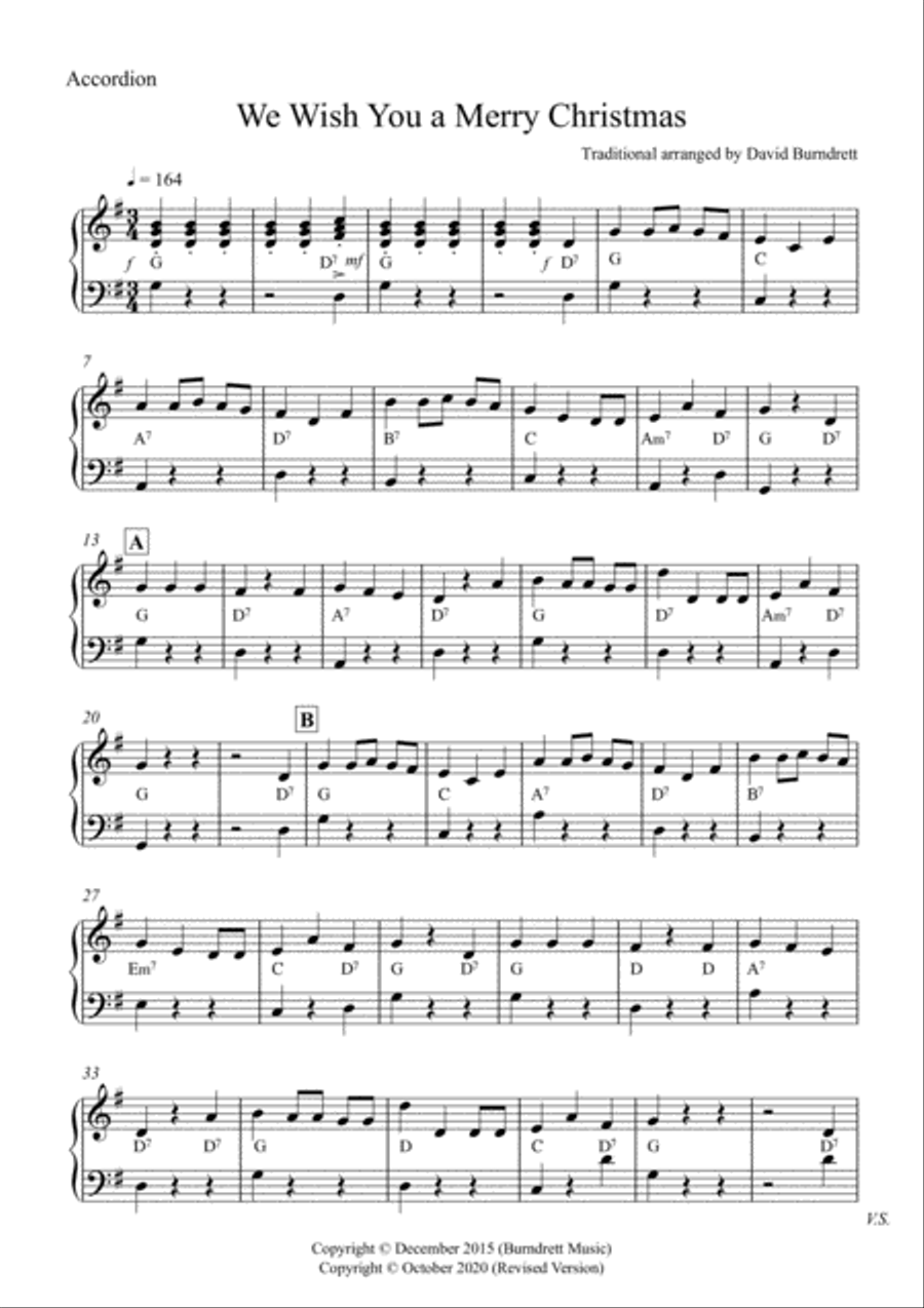 We Wish you a Merry Christmas for Accordion Solo (or with piano) Piano Accompaniment scores gallery preview page 4