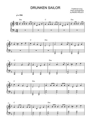 Book cover for Traditional song - Drunken Sailor (easy piano sheet)