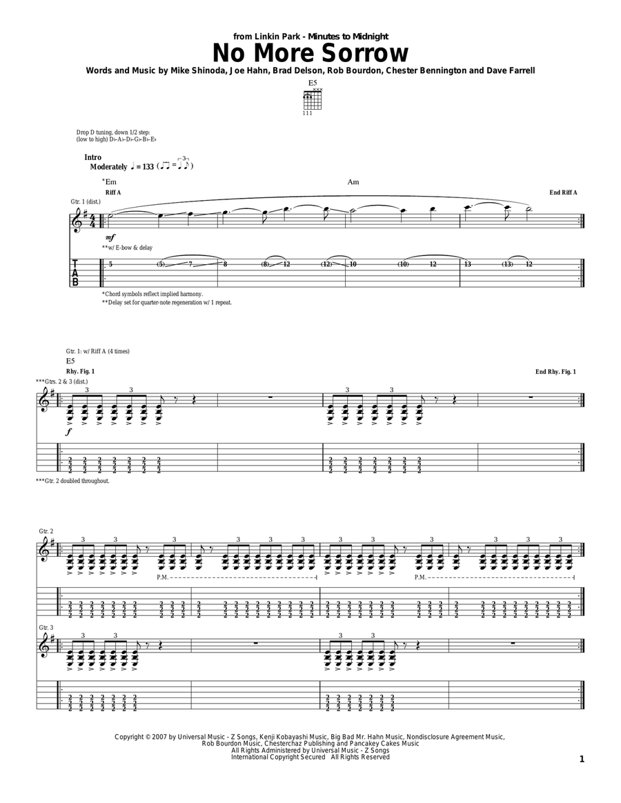 No More Sorrow Acoustic Guitar scores gallery preview page 1