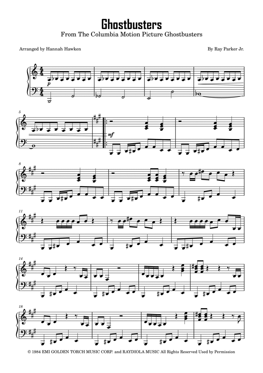 Ghostbusters Easy Piano scores gallery preview page 1