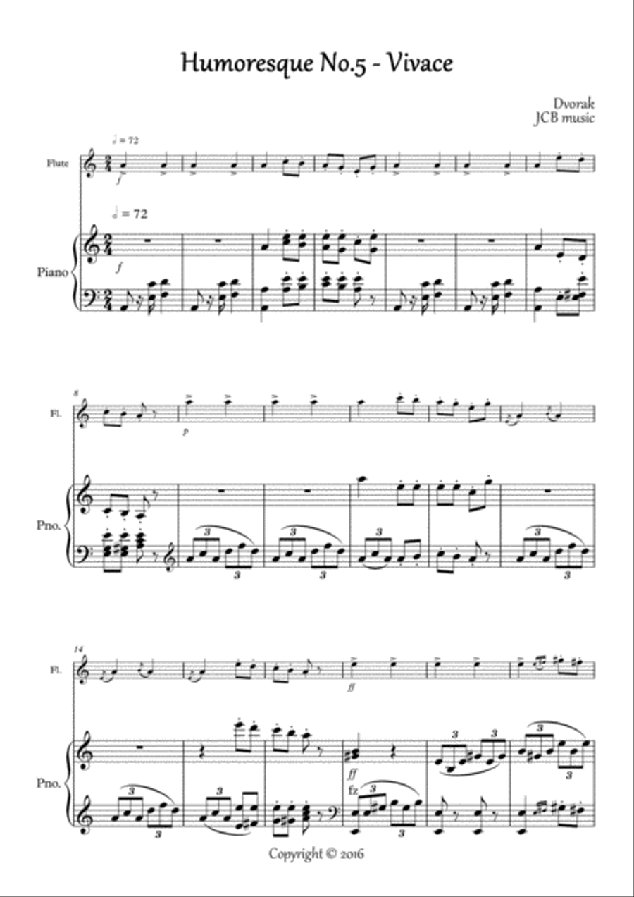 Humoresque No.5, A.Dvorak (flute and piano) Flute Solo scores gallery preview page 1