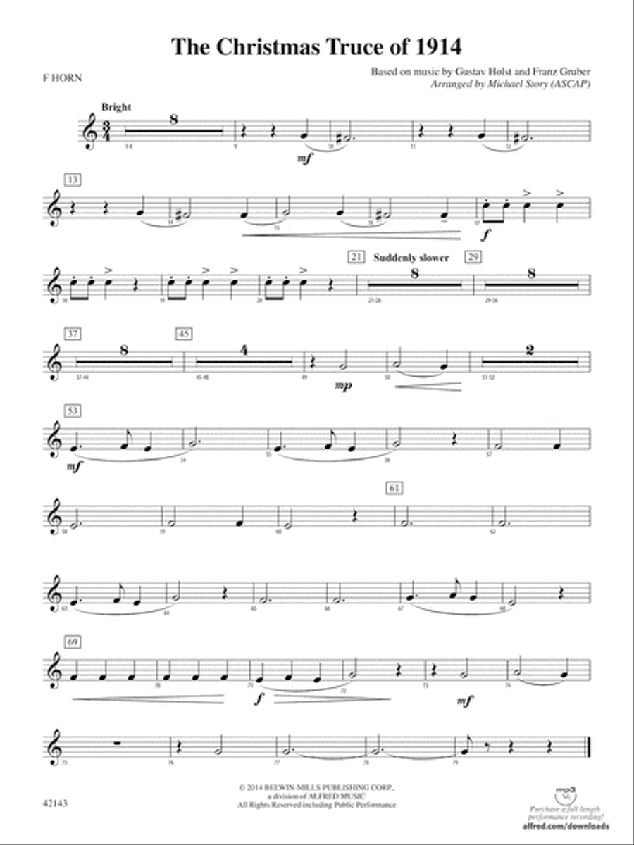 The Christmas Truce of 1914: 1st F Horn Concert Band scores gallery preview page 1