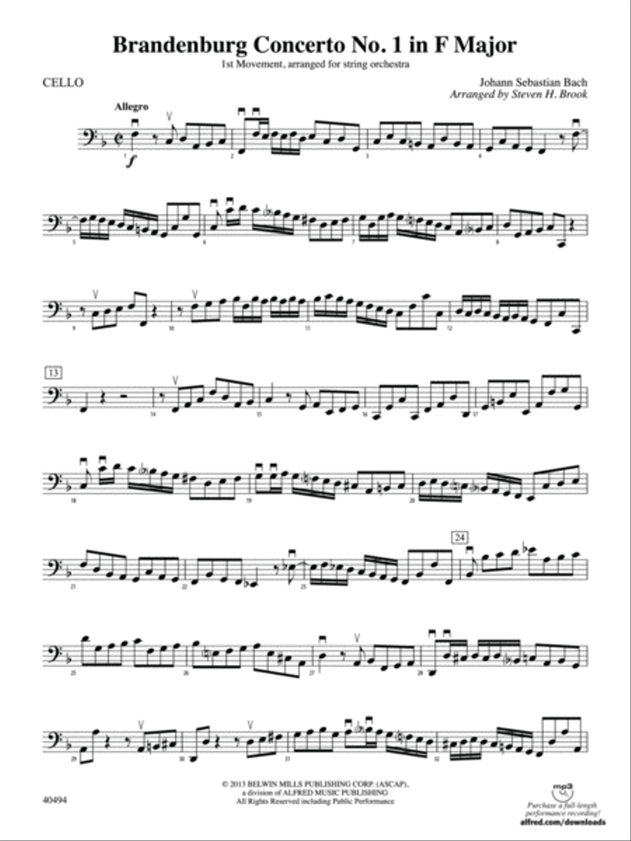 Brandenburg Concerto No. 1 in F Major: Cello String Orchestra scores gallery preview page 1