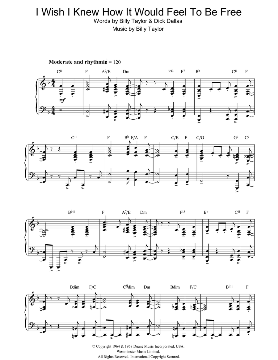 I Wish I Knew How It Would Feel To Be Free Piano Solo scores gallery preview page 1