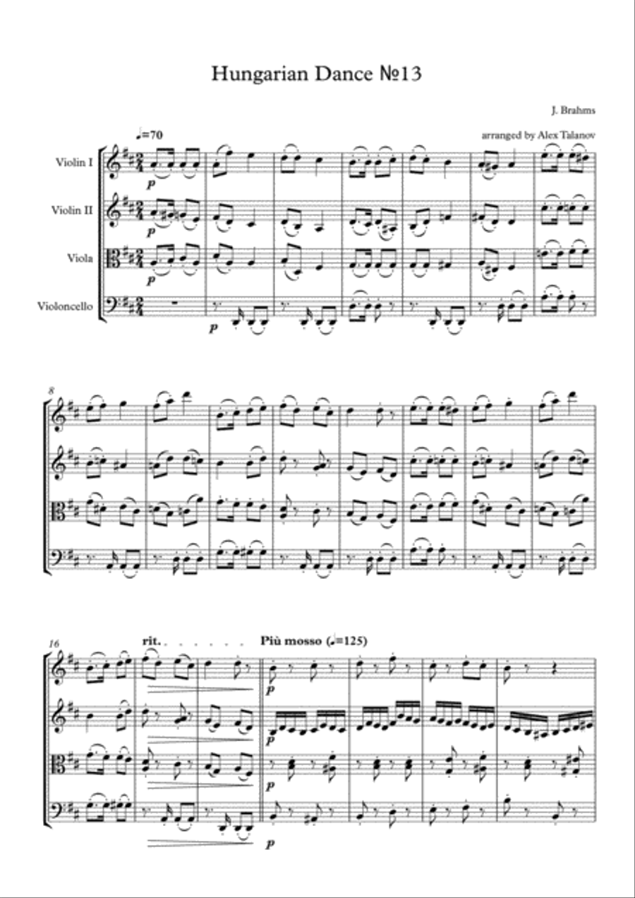 Hungarian Dance №13 String Quartet scores gallery preview page 2