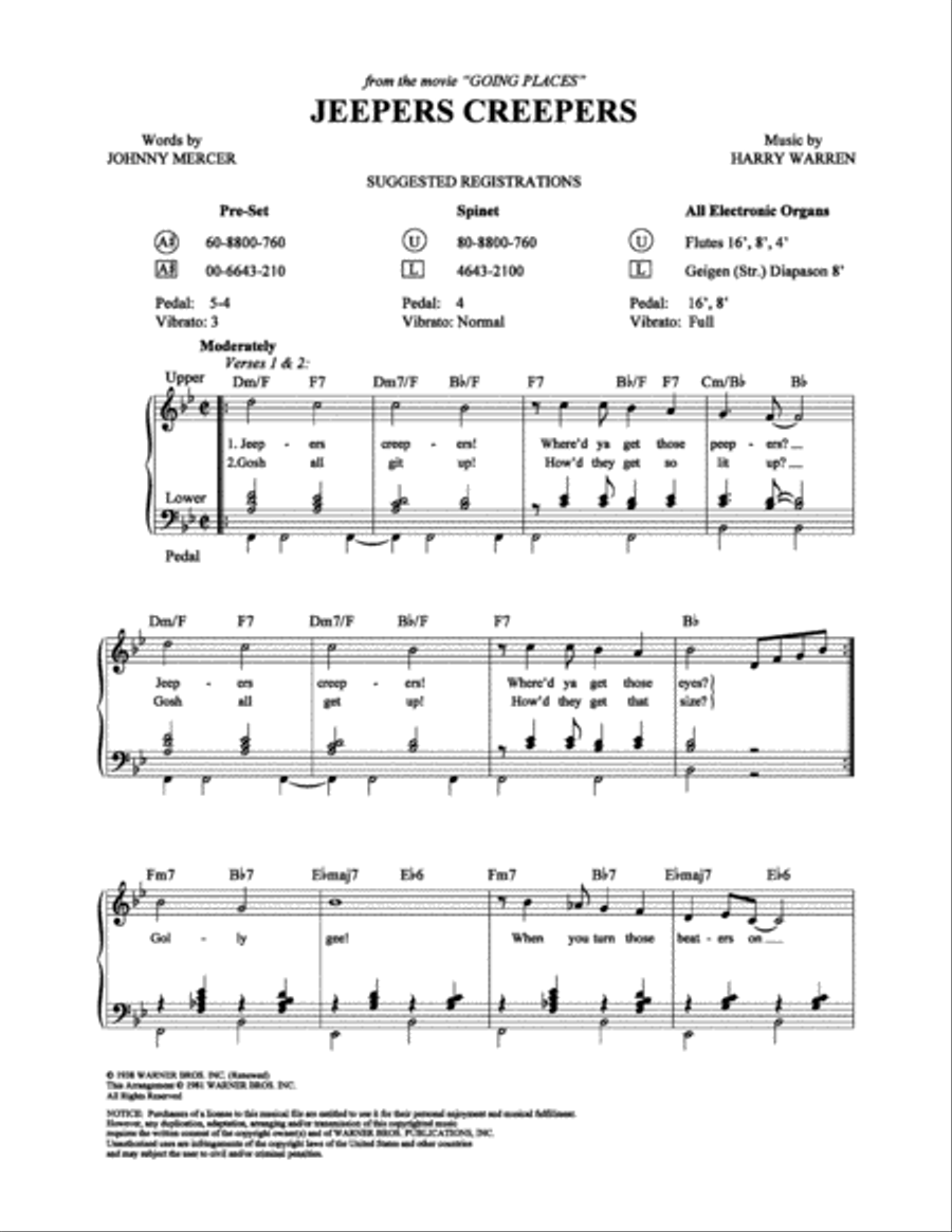 Jeepers Creepers Jeepers Creepers Organ scores gallery preview page 1