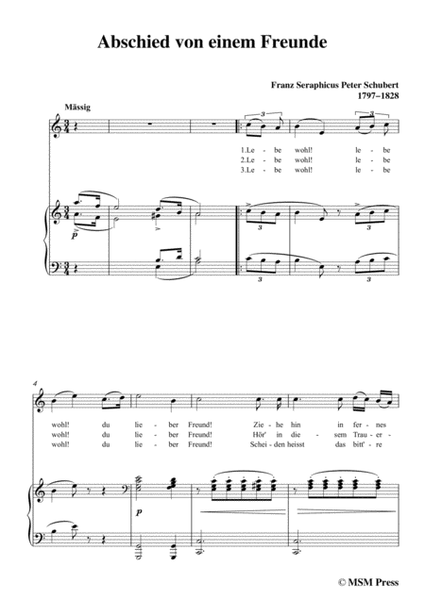 Schubert-Abschied von einem Freunde,in a minor,for Voice&Piano image number null