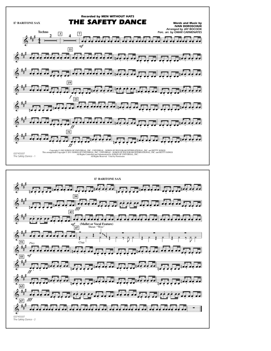 The Safety Dance - Eb Baritone Sax Marching Band scores gallery preview page 1