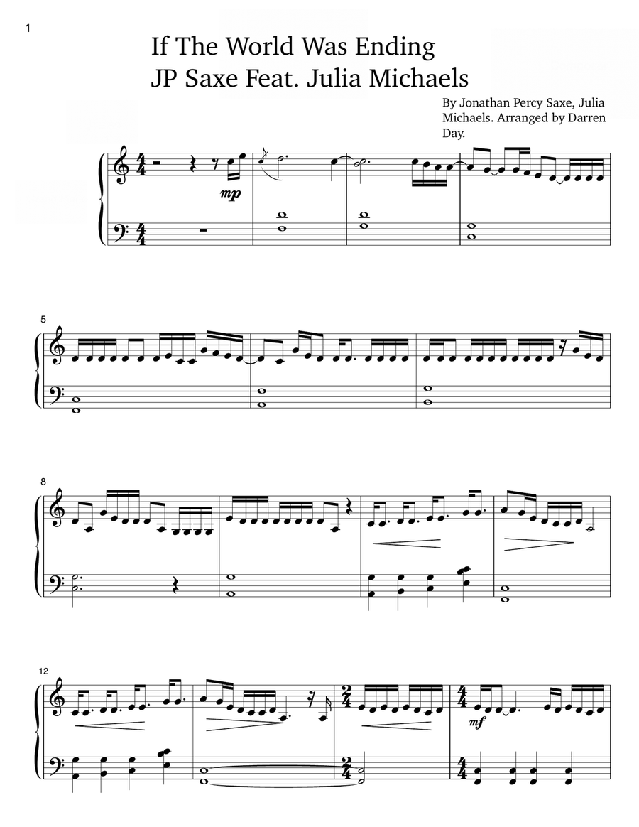 If The World Was Ending Easy Piano scores gallery preview page 1