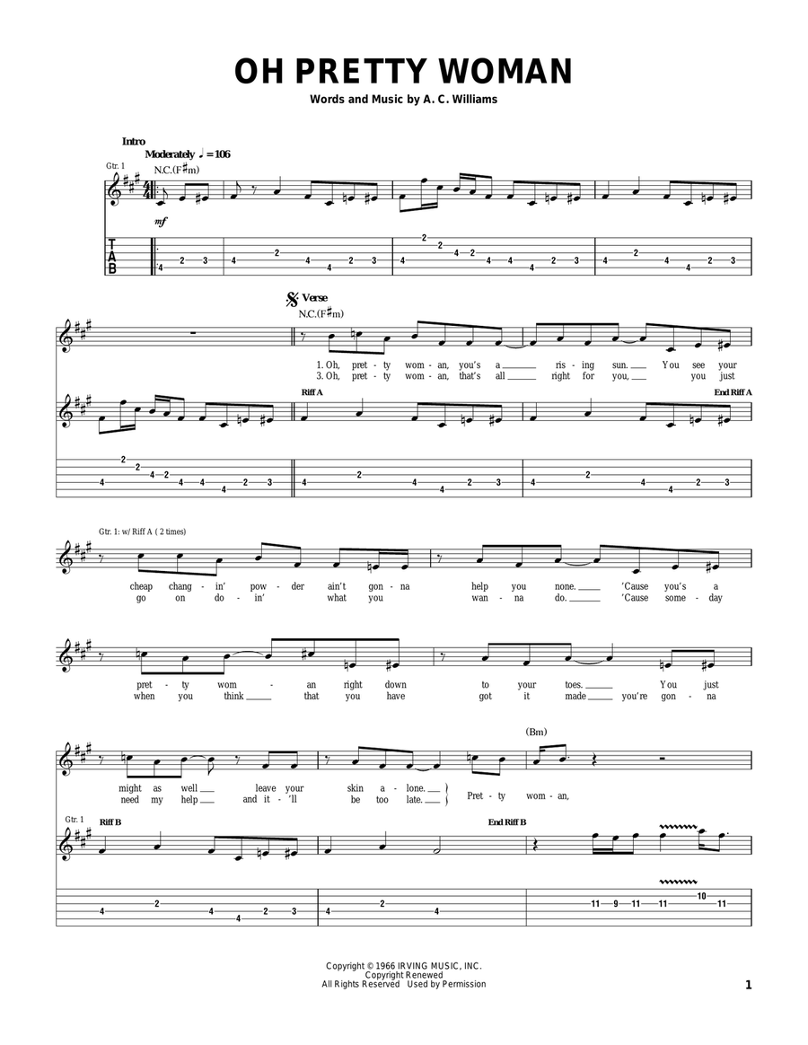 Oh Pretty Woman Oh Pretty Woman Electric Guitar scores gallery preview page 1