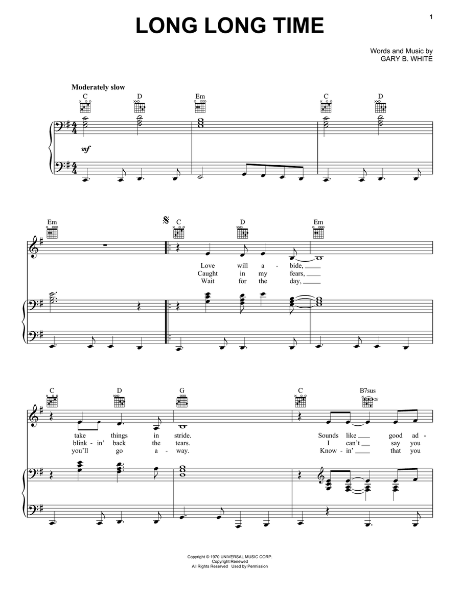Long Long Time Long Long Time Piano, Vocal, Guitar scores gallery preview page 1