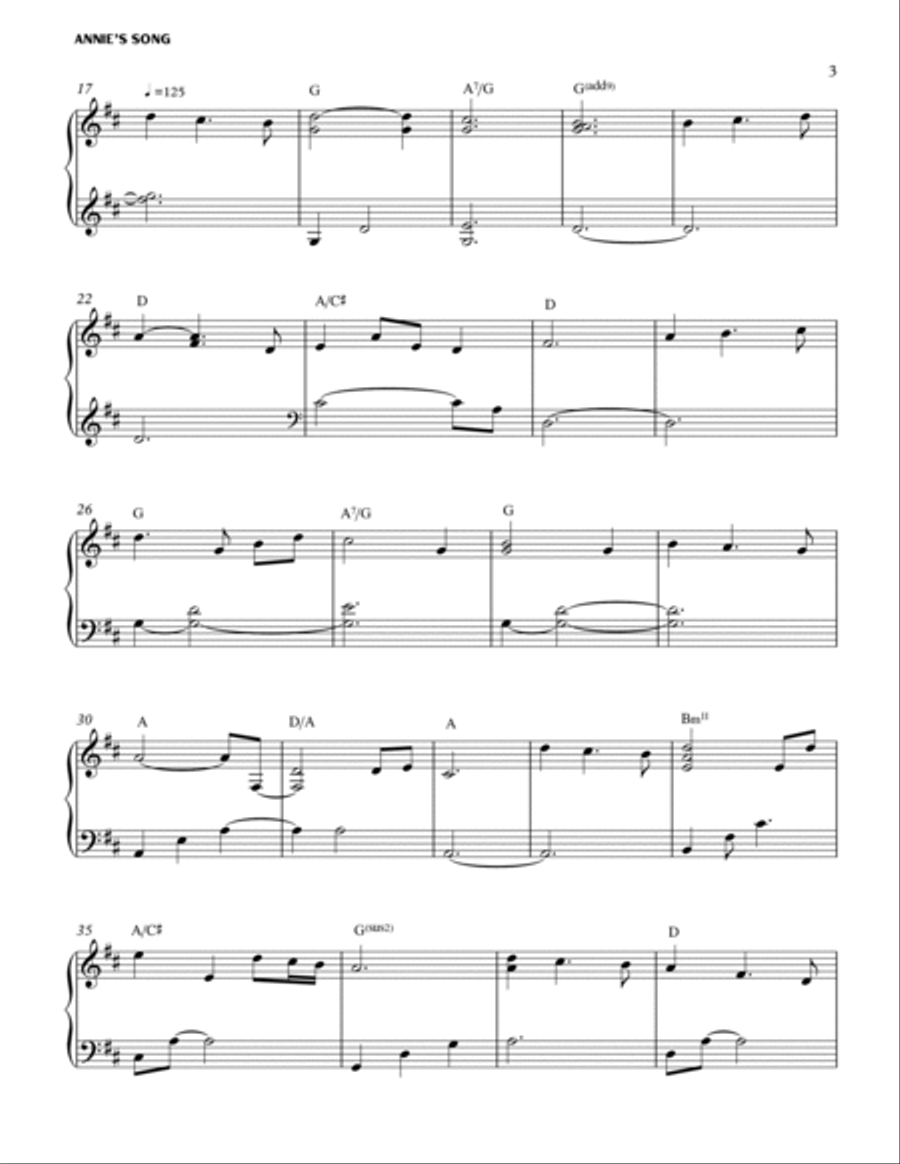 Annie's Song Piano Solo scores gallery preview page 3