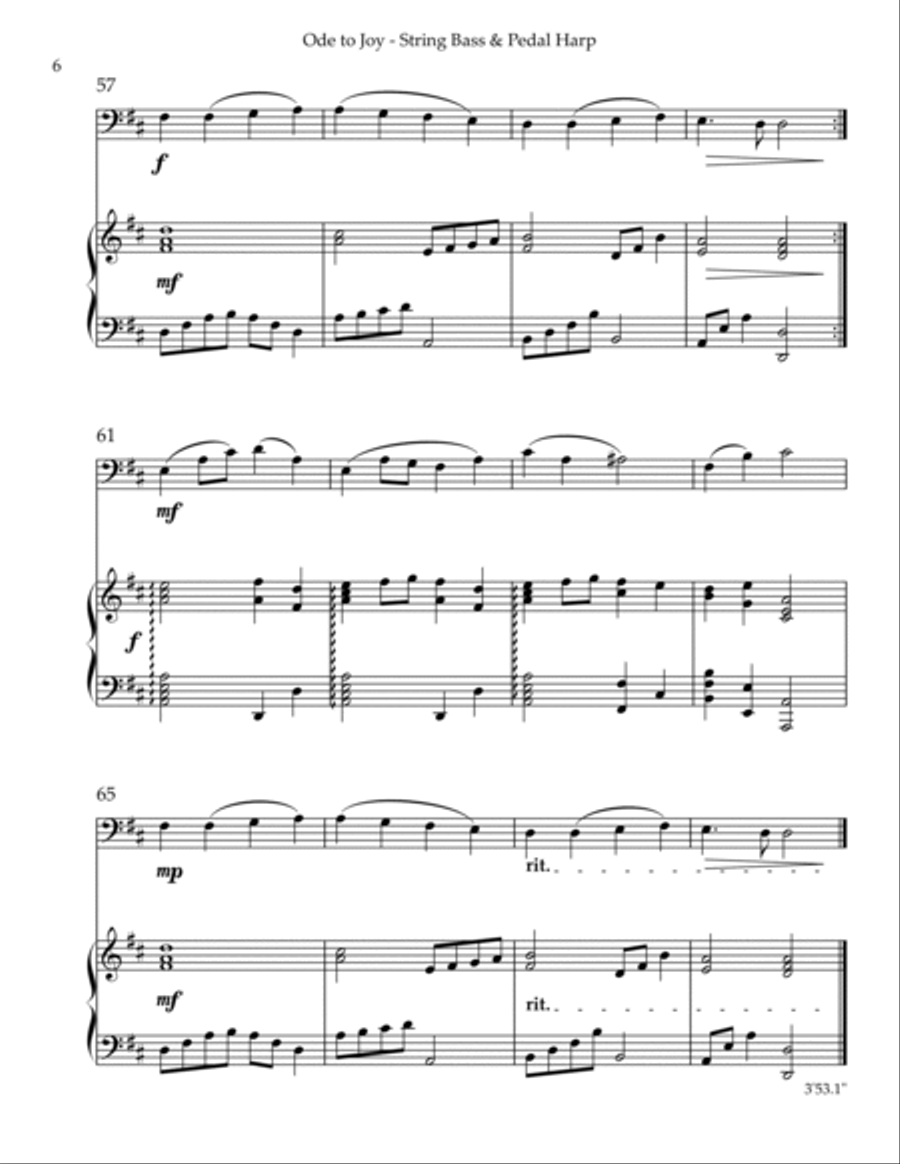 Ode to Joy, Duet for String Bass & Pedal Harp String Duet scores gallery preview page 6